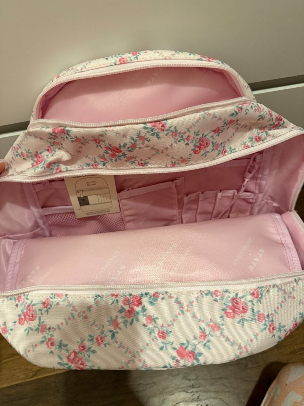 New STATE x LoveShackFancy Kane Double Pocket Backpack and Lunchbox Rosa/Garden - Picture 5 of 9